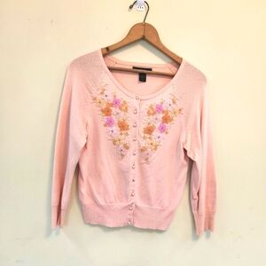 Express Cardigan Women Sz S Vintage Cashmere Blend Beautifully Beaded Pink